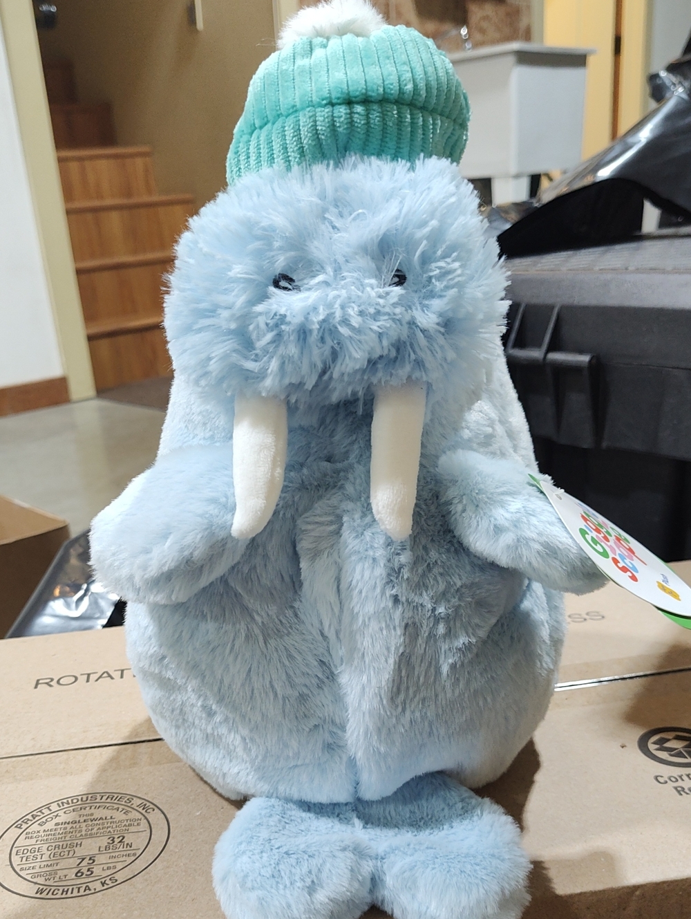Plush Blue Walrus with Knit Hat - Brand New